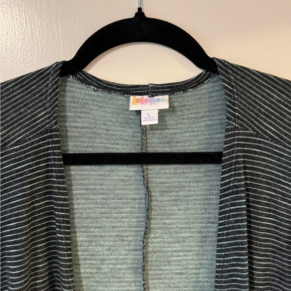 LuLaRoe Striped Open Front Cardigan black and green high low - Picture 2 of 4